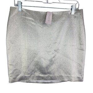 Womens Textured Silver Ann Taylor Petite Skirt Metallic Silk Blend Size 10P